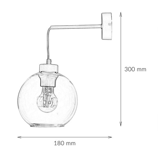 Technische Zeichnung einer Wandleuchte mit den Maßen 300 mm Höhe und 180 mm Breite.