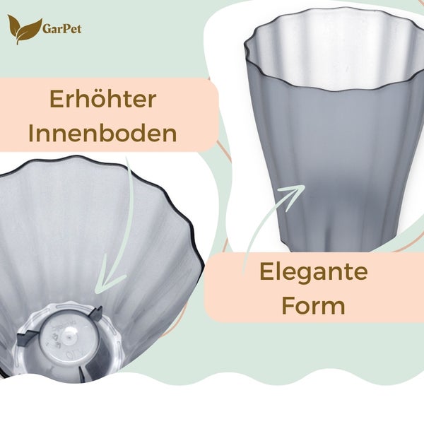 Nahaufnahme von zwei Pflanzgefäßen, die die elegante Form und den erhöhten Innenboden zeigen