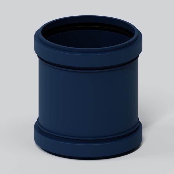 Dunkelblaue Doppelmuffe aus Kunststoff für schallgedämmte Abwasserrohre