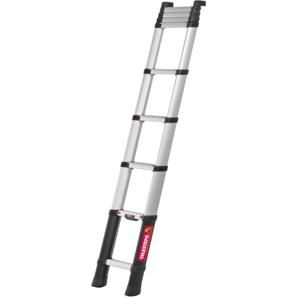 Telesteps Teleskopleiter aus Aluminium mit schwarzen Kunststoffelementen.
