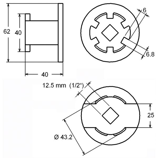 Technische Zeichnung eines Bauteils mit Maßangaben
