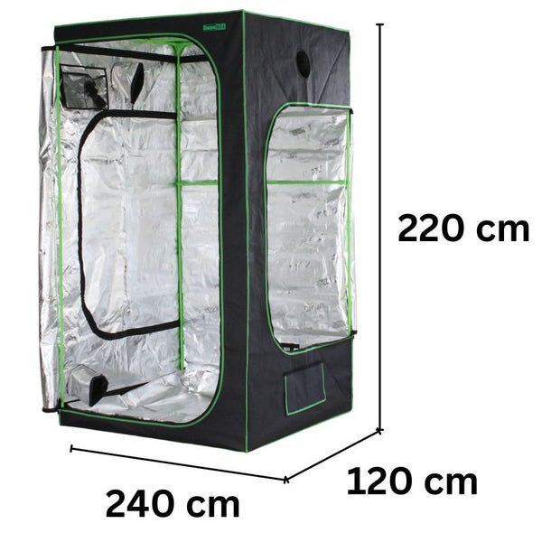 Dark Box 240x120x220 cm – Lichtdichtes Grow Zelt mit Metallrahmen, Belüftungsöffnungen & Zubehör für optimales Pflanzenwachstum