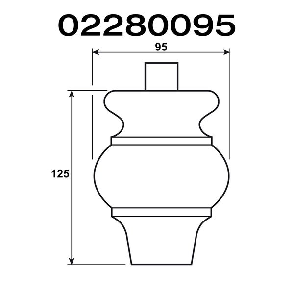Technische Zeichnung eines Möbelfußes mit den Maßen 95 und 125