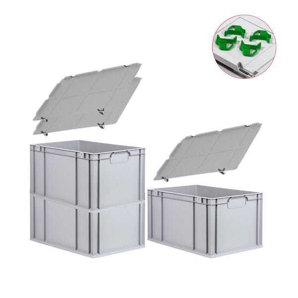 PROREGAL Spar Set 3x Eurobox Nextgen Economy Mit Auflagedeckel & 4x Schiebeschnappverschlüsse Grün Griffe Geschlossen HxBxT 32 x 40 x 60 cm 65 Liter