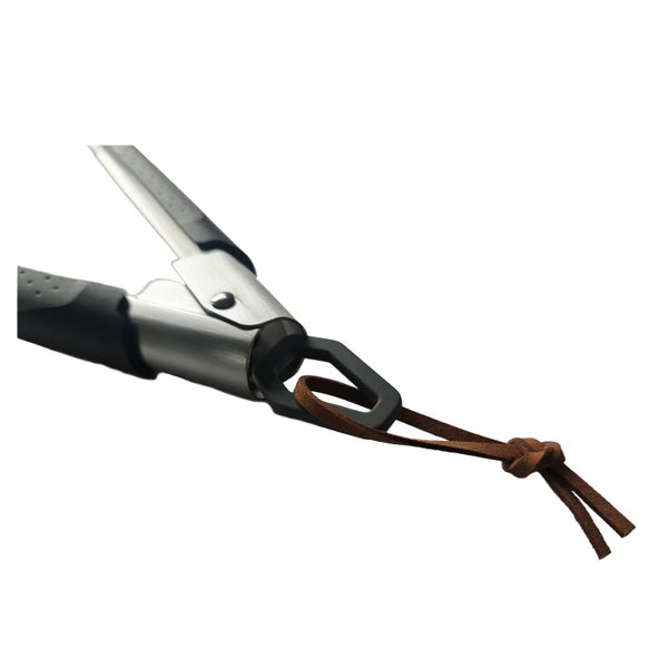 Grillzange aus Edelstahl mit Lederband