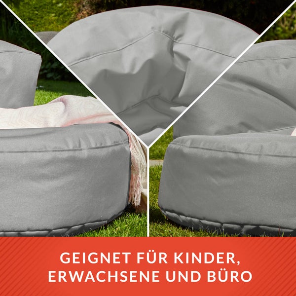 Green Bean Sitzsack Sofa mit Füllmaterial - Lounge im Sitzsack-Design 90x50cm mit ergonomischer Rückenlehne & waschbarem Bezug - Indoor und Outdoor geeignet in Hellgrau