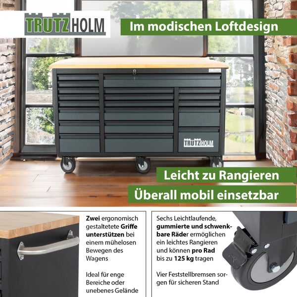 Werkstattwagen im Loftdesign von TrutzHolm mit Schubladen, Arbeitsplatte und Rollen