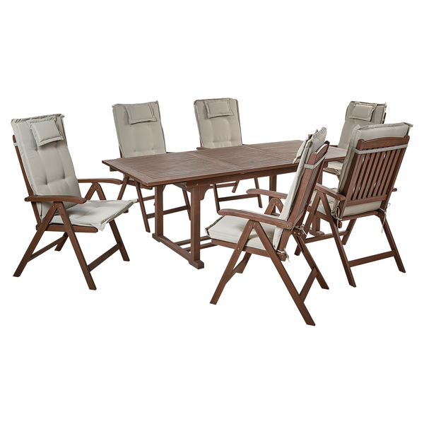 Gartenmöbel Set 6-Sitzer AMANTEA inkl. Kissen Akazienholz Taupe