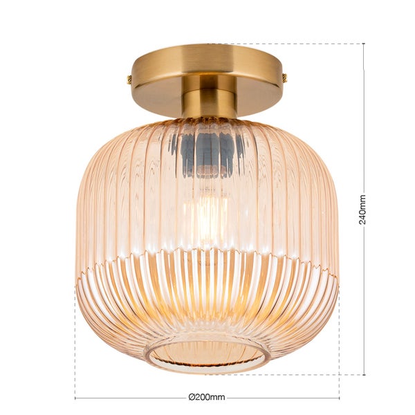 Glas Deckenleuchte mit geripptem Schirm und goldfarbener Halterung