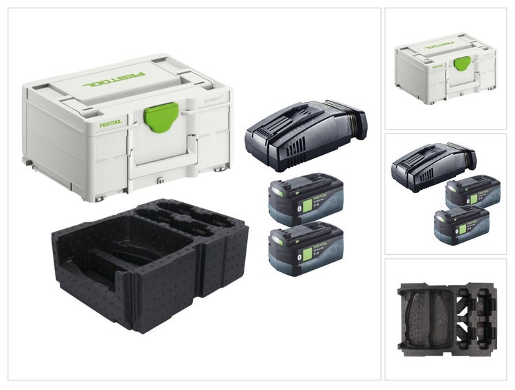 Festool Energie Set 2x BP 18 Li 5,0 ASI EU Akkupack 18 V 5,0 Ah ( 2x 577660 ) + SCA 16 Schnellladegerät 10,8 V - 18 V ( 576953 ) + Systainer