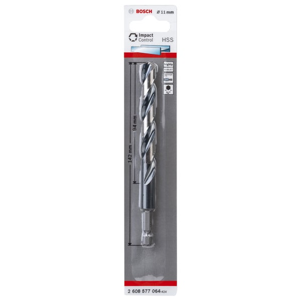 Bosch 1x HSS Spiralbohrer Impact Control mit Sechskantschaft 11 x 94 x 142 mm - 2608577064