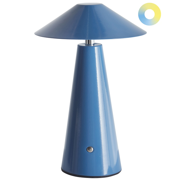 Blaue Tischleuchte mit verstellbarer Lichtfarbe