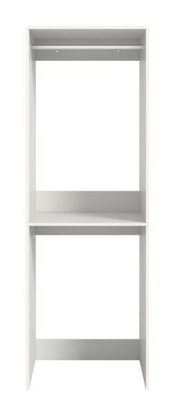 Offener Kleiderschrank aus Holzwerkstoff mit Kleiderstange und Ablageboden als Schranksystem