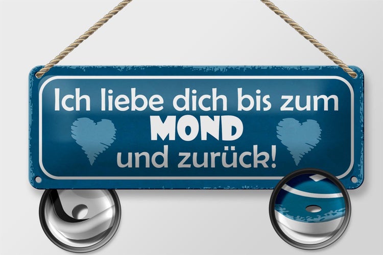 Blechschild Spruch 27x10cm ich liebe dich bis zum Mond Dekoration
