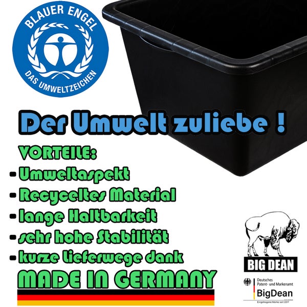 BigDean 3x Mörtelkasten 90 Liter Eckig Miniteich Baueimer - 79 x 49 x 30 cm - Speiswanne Zementwanne Mörtelwanne - Made in Germany - Blauer Engel