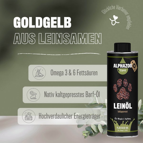 ALPHAZOO Premium Leinöl 250ml für Hunde und Katzen I Omega 3 Leinsamenöl