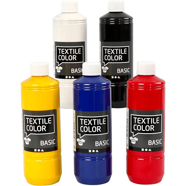 Creativ Company  Textilfarbe, Primärfarben, 5x500 ml