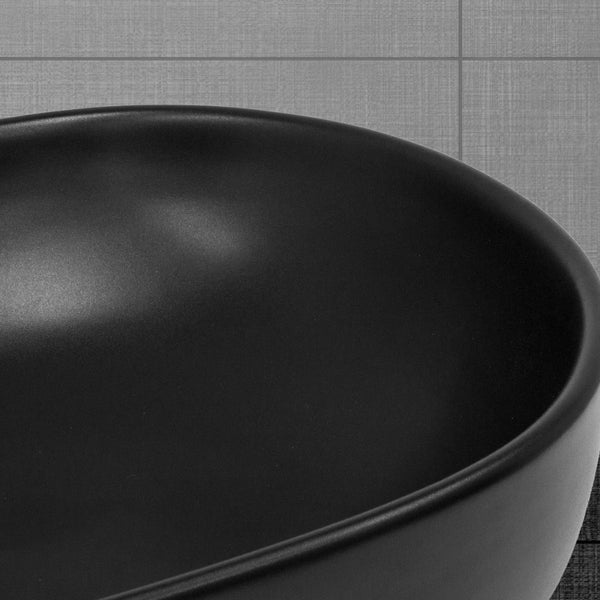 ML-Design Waschbecken aus Keramik Schwarz 605x385x140 mm mit Ablaufgarnitur, Abgerundeten Ecken, Aufsatzwaschbecken, Moderne Waschtisch, Waschschale Waschplatz Handwaschbecken, für Badezimmer/Gäste-WC