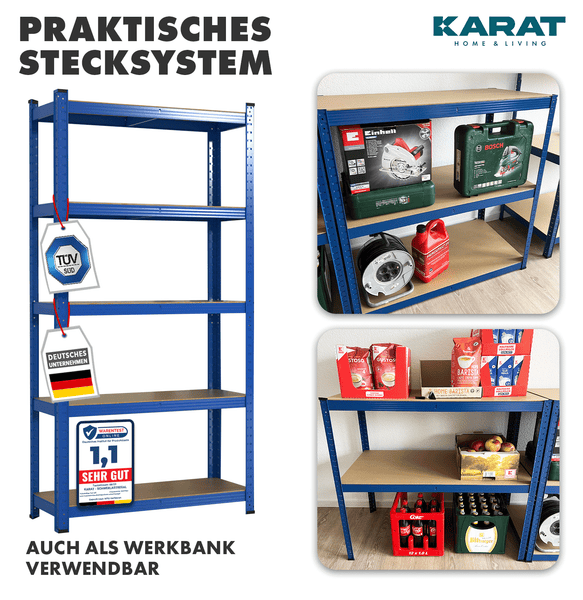 FLOORDIREKT Schwerlastregal - Universal einsetzbar - Blau - 180 x 120 x 60 cm - Traglast 875 kg