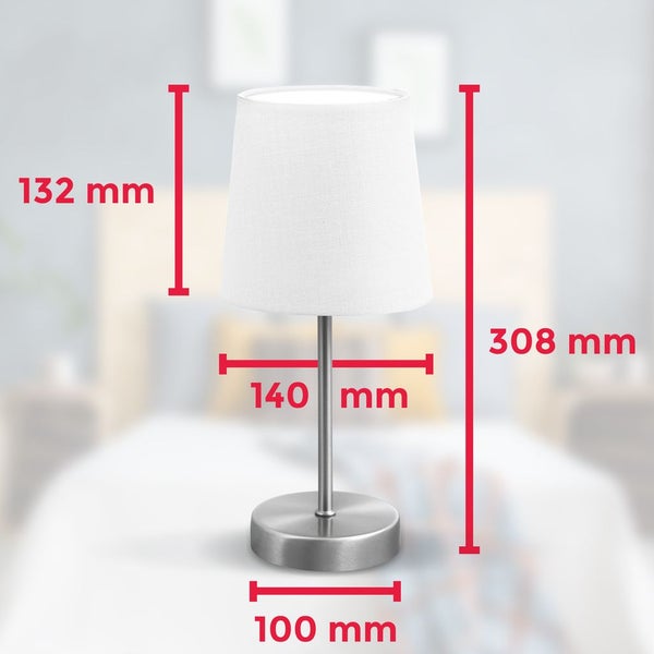Nachttischlampe - mit Schalter, Stoff, max. 25W, E14 Fassung, weiß