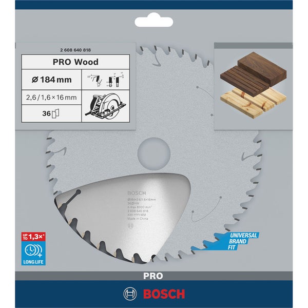 Bosch PRO Wood Kreissägeblatt 184 x 2,6 x 16 mm - 2608640818