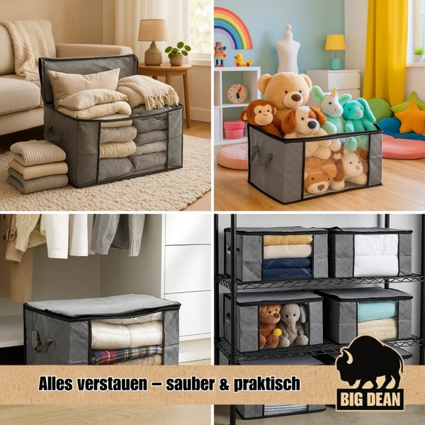Faltbare Aufbewahrungsbox mit Sichtfenster und Deckel zur Textilaufbewahrung im Wohnraum oder Kinderzimmer Big Dean Logo