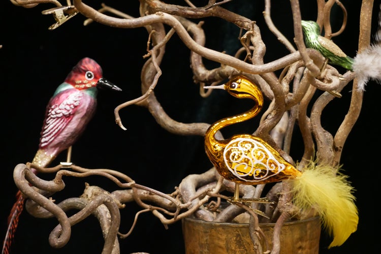 Glas-Schwan, Gold Glanz, 9cm + 5cm Echtfeder, 1 Stck., Weihnachtsbaumkugeln, Christbaumschmuck, Weihnachtsbaumanhänger