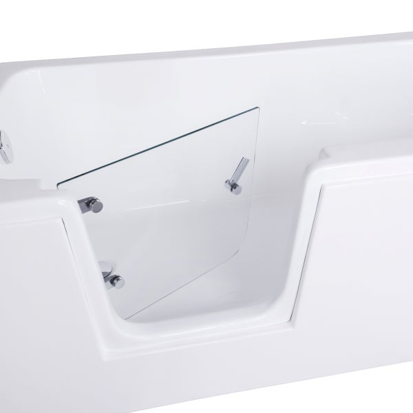 Barrierefreie Badewanne mit Glastür für einen einfachen Einstieg.