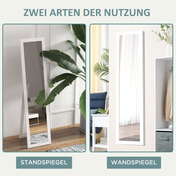 HOMCOM Standspiegel, Ganzkörperspiegel mit Ständer, freistehender Wandspiegel, Ankleidespiegel, Garderobenspiegel für Schlafzimmer, Flur, Alu, Weiß, 37 x 157 cm
