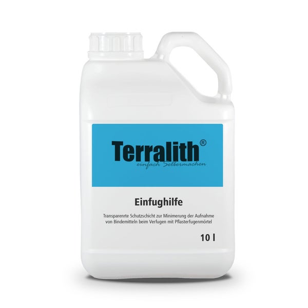 Terralith Einfughilfe 10 Liter, transparente Schutzschicht für Pflasterfugenmörtel im Kunststoffkanister.