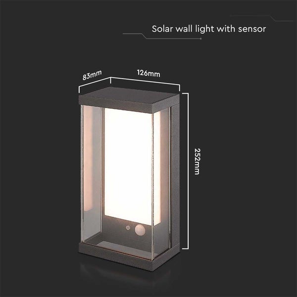 Solarwandleuchte mit Sensor und den Maßen 83 mm x 126 mm x 252 mm