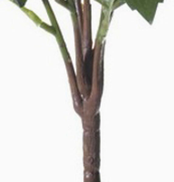 Künstliche Hortensie mit blauen Blütenköpfen und grünen Blättern.