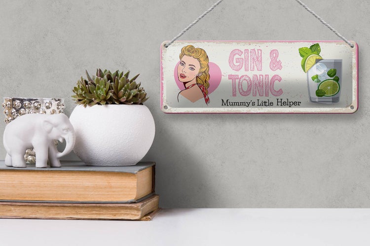Blechschild Spruch Gin & Tonic Mummy`s little Helper 27x10cm