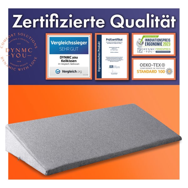 DYNMC you Keilkissen Bett 90 x 45cm - Test SEHR GUT - Oeko TEX Zertifiziert - Reflux Matratzenkeil - Kissen bei Beschwerden im Nacken und Rücken - Erhöhung beim Schnarchen