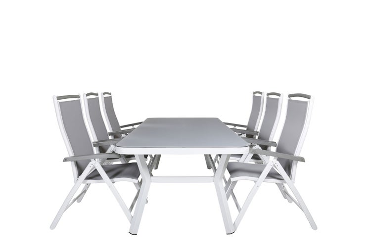Virya Gartenset Tisch 100x200cm und 6 Stühle 5posG Albany weiß, grau. 100 X 200 X 74 cm