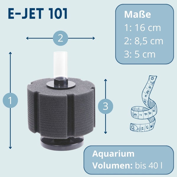 E-Jet 101 Aquarium Innenfilter mit den Maßen 16 cm Höhe, 8,5 cm Breite und 5 cm Tiefe, geeignet für Aquarien bis 40 Liter