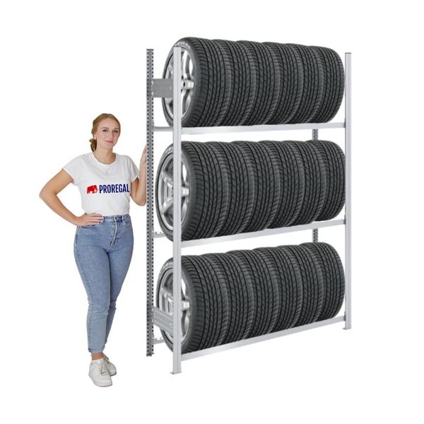 PROREGAL Reifenregal Tire Pro Made In Germany HxBxT 200 x 130 x 43 cm 3 Ebenen 150 kg Fachlast Bis Zu 6 Reifen Pro Ebene Verzinkt