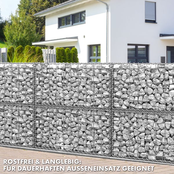 FLOORDIREKT Gabionenkorb Lenox -Steinkorb Zaun Sichtschutz Verzinkt 100 x 50 x 50 cm