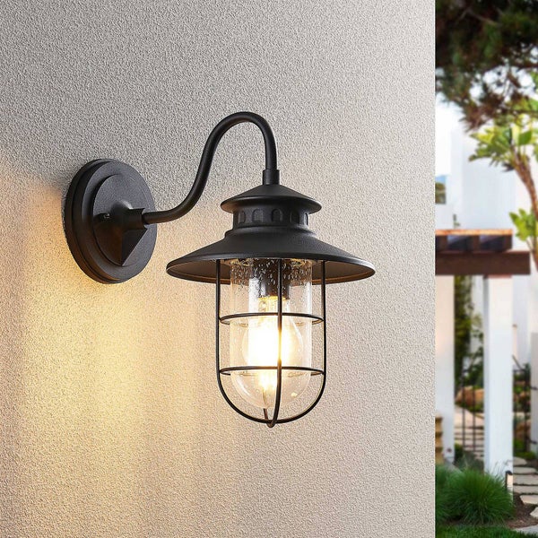 Lindby Wandleuchte außen (Laterne) Kyan (spritzwassergeschützt (Retro, Vintage Antik) in Schwarz (1 flammig E27) - Außenwandleuchten Wandlampe Led Außenlampe Outdoor für