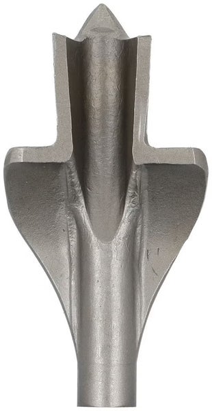 Robuste Einschlagspitze aus Stahl für Erdungsspieße mit spitzer Form und seitlichen Flügeln.