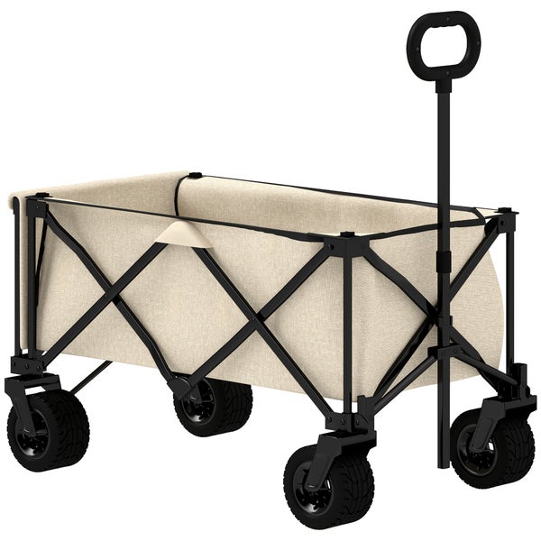 Outsunny Gartenwagen 100 kg belastbar, klappbar Transportwagen mit herausnehmbare Plane, Griff, Rädern, Bollerwagen Handwagen Gartenkarre 138 Liter, Gerätewagen für Haus, Garten Beige