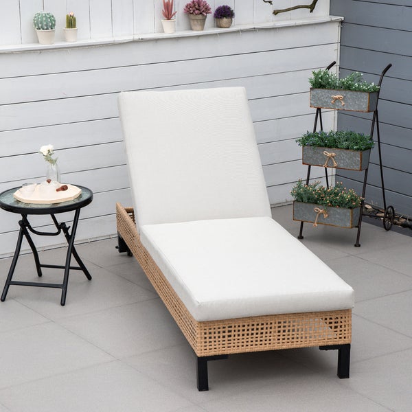 Outsunny Sonnenliege, 65L x 200B x 31H cm, Stahl, PE-Rattan, Polyester, mehrfarbig