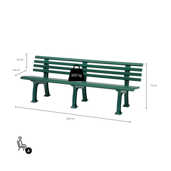 PROREGAL Gartenbank Antigua 4 Sitzer Grün HxBxT 74 x 200 x 54 cm Witterungskunststoff & UV Beständiger Kunststoff Parkbank Sitzbank