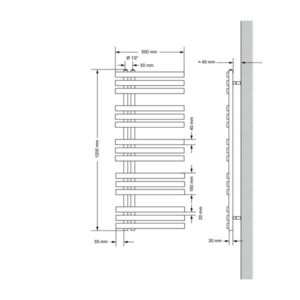 LuxeBath Design Badheizkörper Iron EM 500 x 1200 mm, Weiß, Designheizkörper Paneelheizkörper Flachheizkörper Heizkörper Handtuchwärmer Handtuchtrockner Bad/Wohnraum Heizung, inkl. Montage-Set