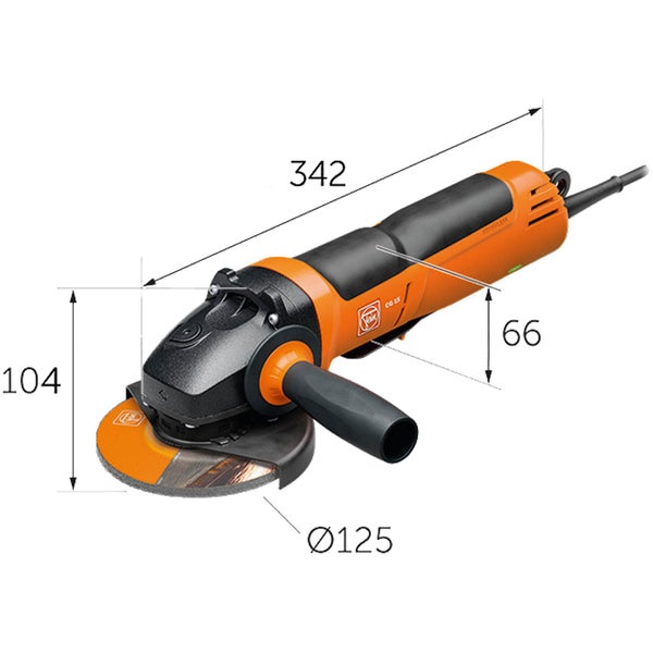 Fein Winkelschleifer mit Maßangaben
