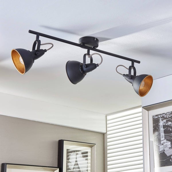 Lindby Deckenlampe Schwarz Gold, Deckenstrahler Metall schwenkbar & drehbar 3 x E14 max. 40W ohne Leuchtmittel LED Deckenleuchte Deckenspot