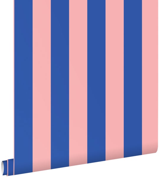 ESTAhome Tapete Streifen Hellrosa und Blau - 50 x 900 cm - 139907