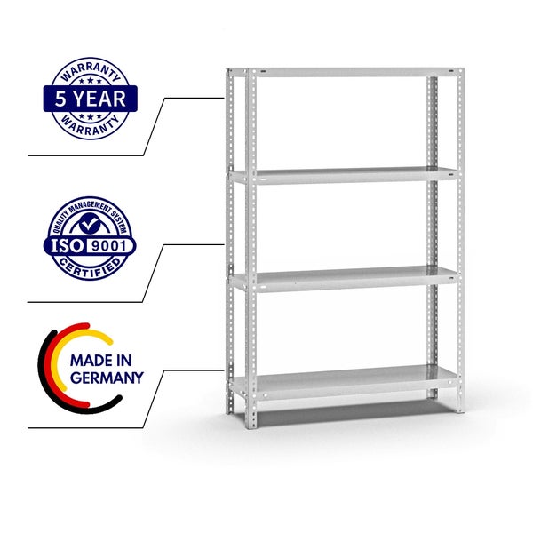 PROREGAL Fachbodenregal Schraubsystem Light-Duty Grundregal HxBxT 150 x 100 x 30 cm 4 Ebenen Fachlast 125 kg Beidseitig Nutzbar Lichtgrau