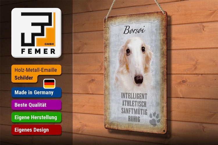 Blechschild Spruch 20x30cm Borsoi Hund athletisch Schild