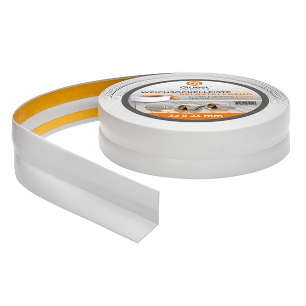 Quest Weichsockelleiste Selbstklebend 32 x 23 mm, PVC Sockelleiste, Flexibel, Hellgrau, 25 Meter